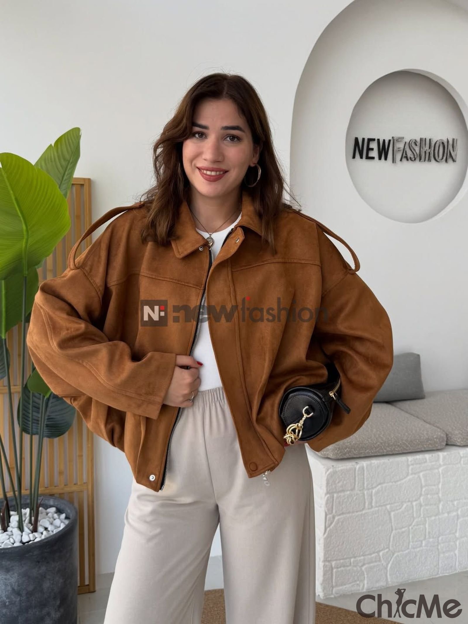 جاكيت Urban Cognac أوفرسايز بلون الكراميل الفاخر 🤎✨